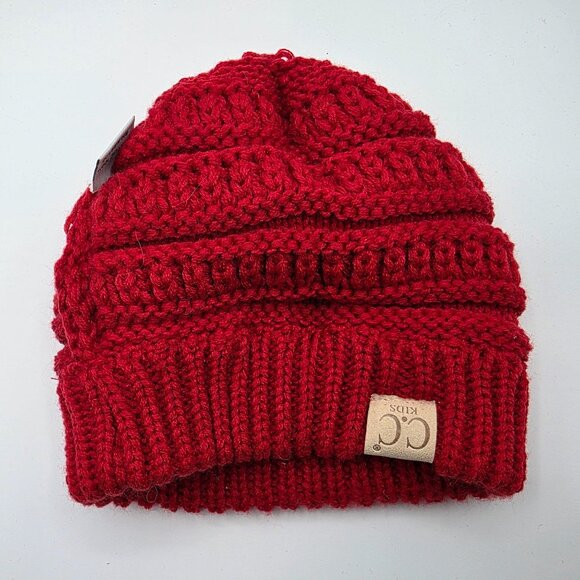 CC Kids Solid Red Knit Beanie Ribbed Soft Warm Winter Outdoors Casual Comfort - Picture 5 of 7
